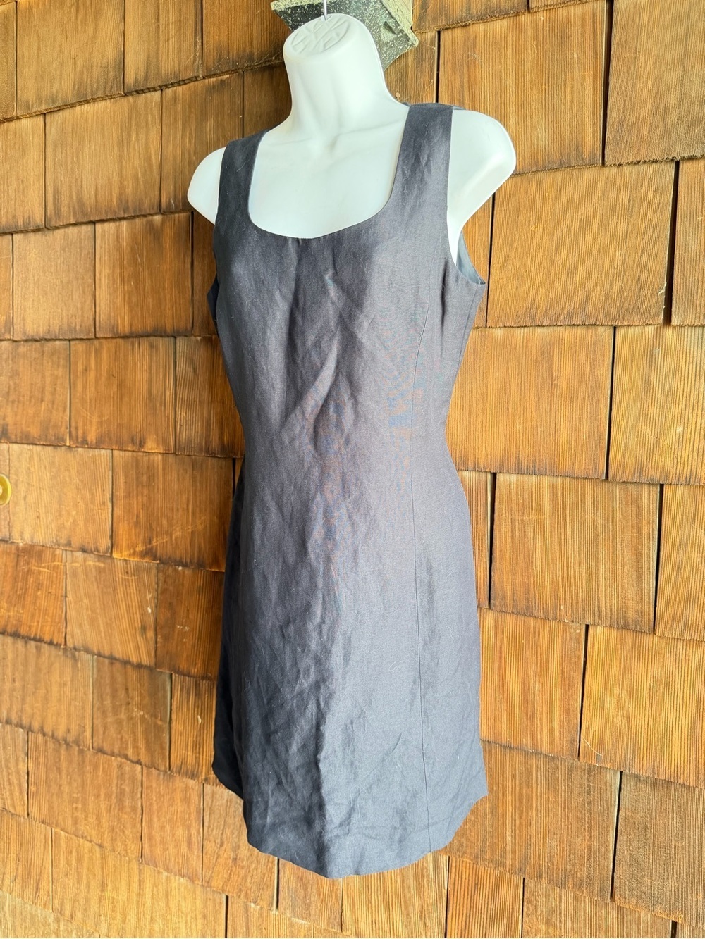 Vintage Ann Taylor Classic Square Neck Sleeveless Navy Linen Shift Dress - Picture 6 of 9